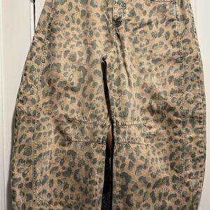 Free People Leopard Print Wide Leg Jeans in Tan and Gray